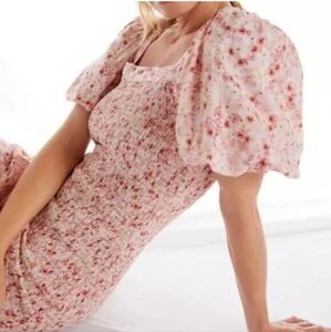 New Anthropology Another Love Smocked Floral Mini Dress - Pink and Cream